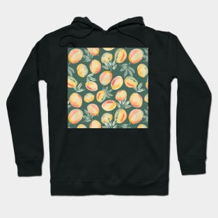 Watercolor painting of yellow mangoes on green pine background Hoodie